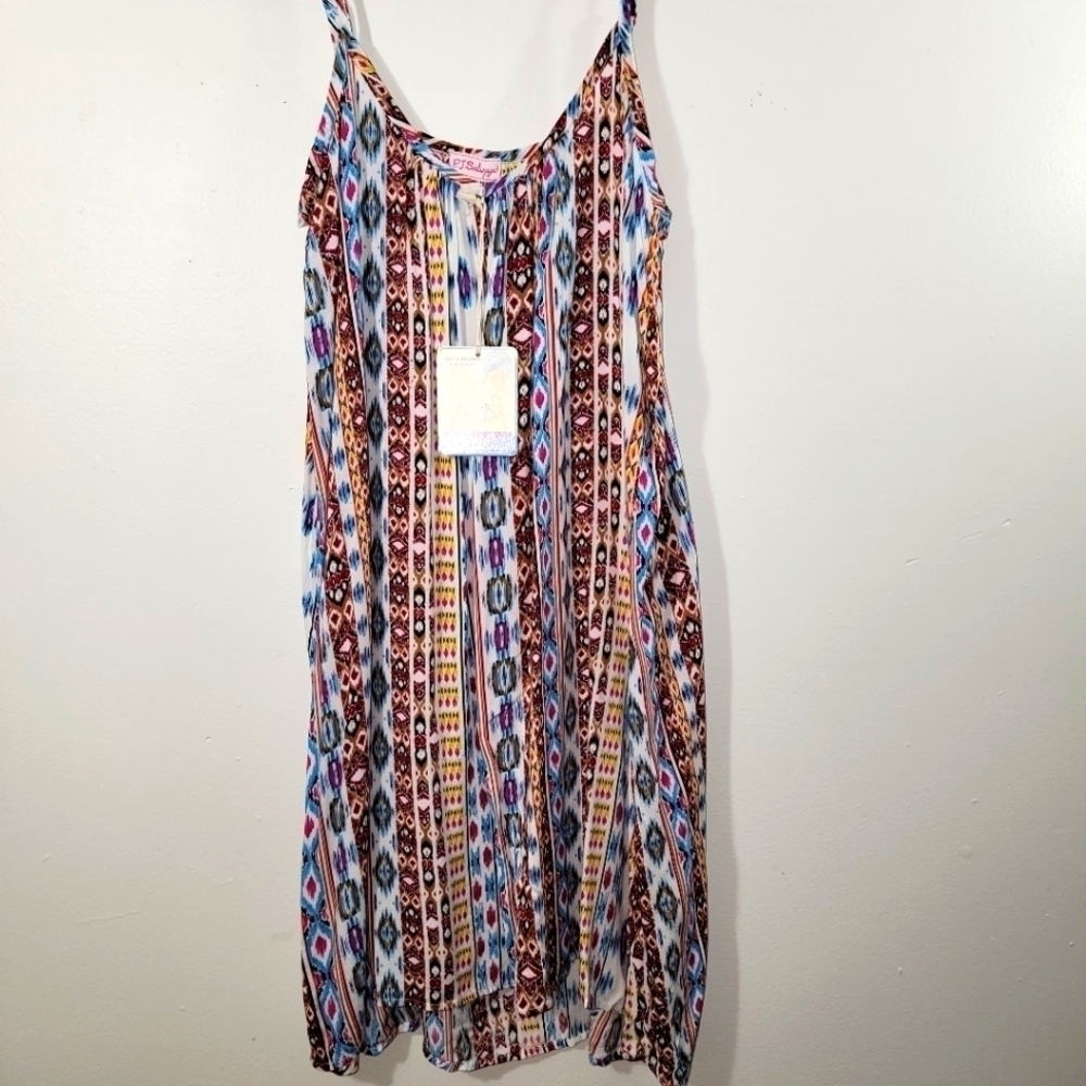 PJ Salvage Southwest Print Bright Rayon Beach Sun Dress Small